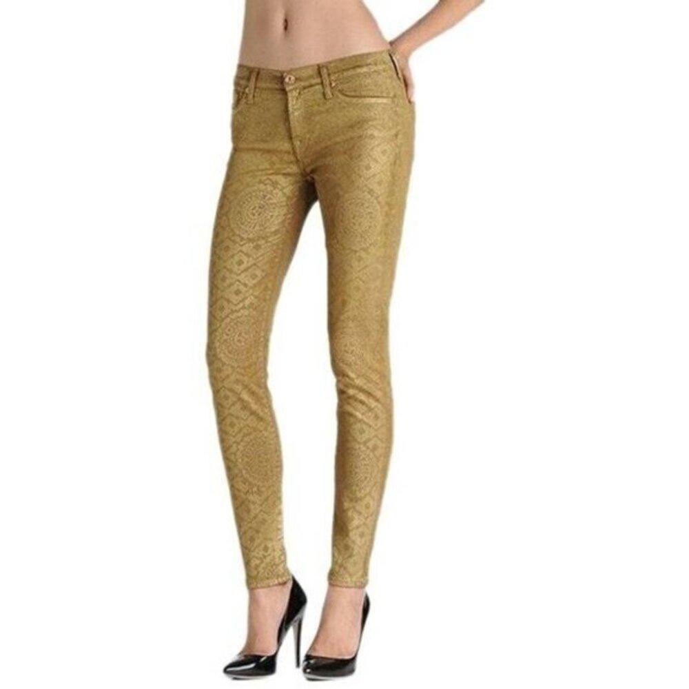 7 For All Mankind Gold Patterned Skinny Jeans in Artisan Tile